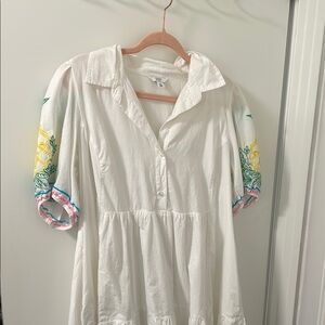 Crown & Ivy White Dress with Colorful Embroidery